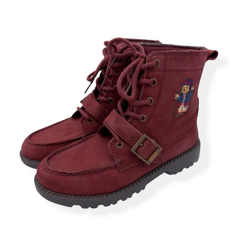 NEW POLO RALPH LAUREN BOYS RANGER HI‎ II POLO BEAR SUEDE BURGUNDY BOOTS SIZE 4